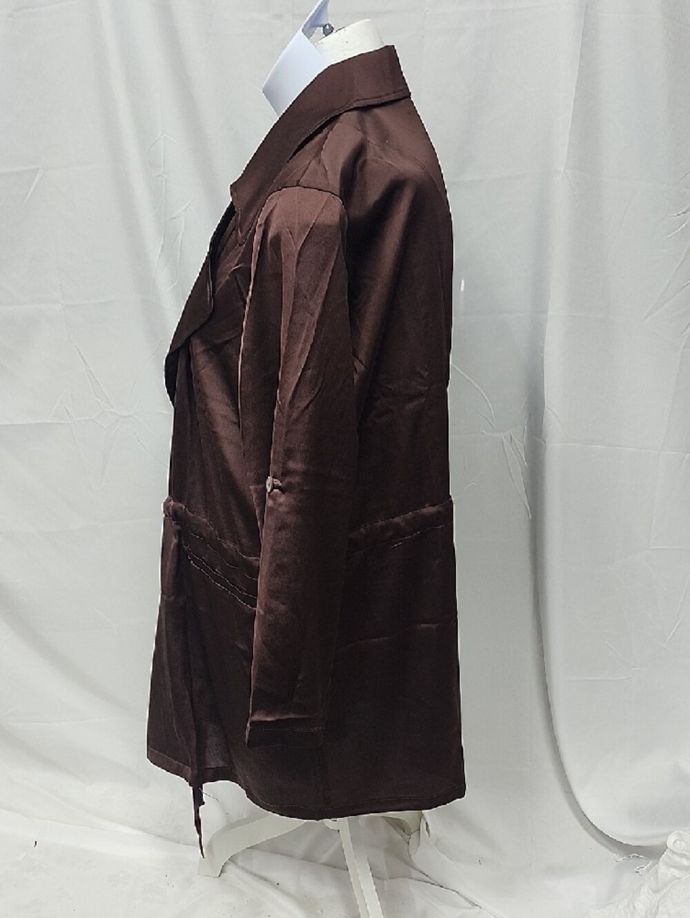 Nwot Nina Leonard Chocolate Satin Drawstring Trench Coat - Picture 4 of 10